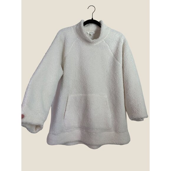 Haven Well Within Cozy Sherpa Funnel Neck Lounge Tunic Sweater Cream White L - Picture 2 of 13